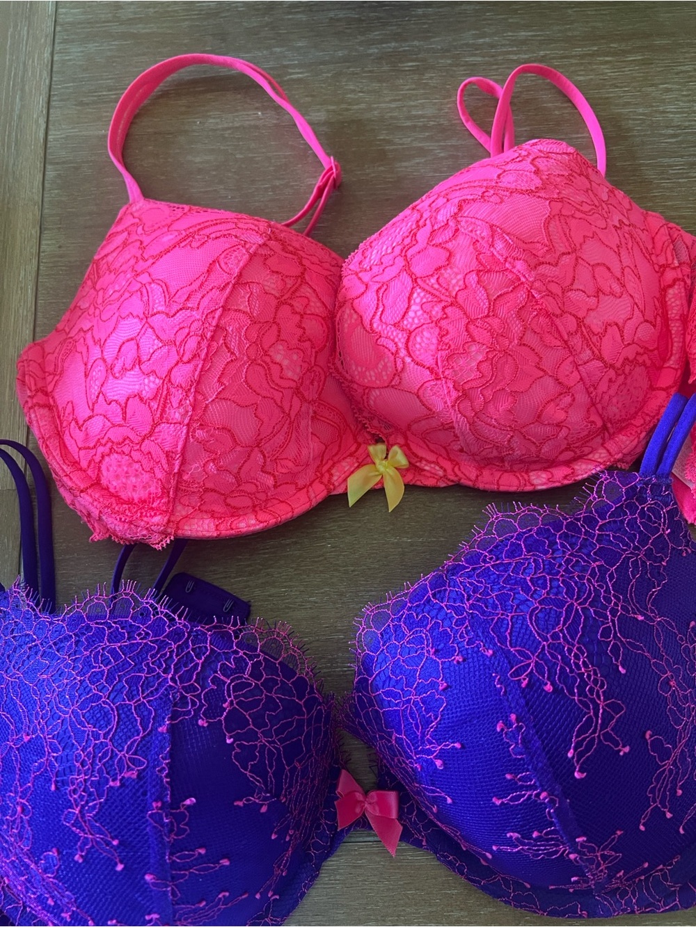 Victoria's Secret Hot Pink & Purple Lace Push-Up Bras